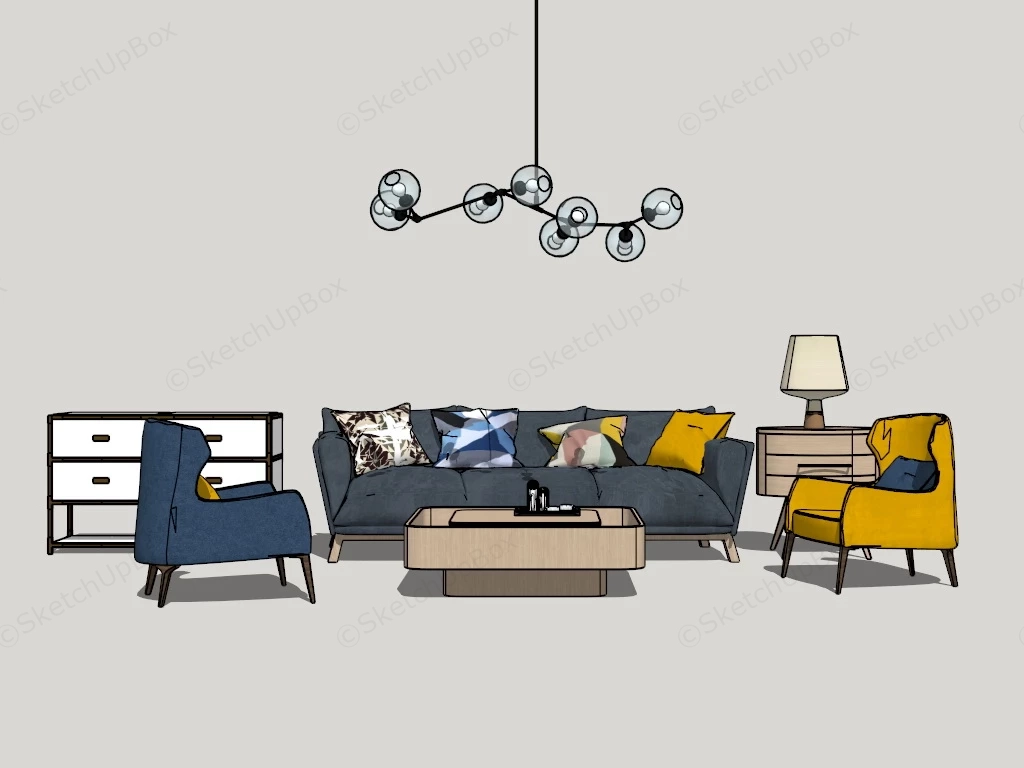 Comfortable Living Room Set sketchup model preview - SketchupBox