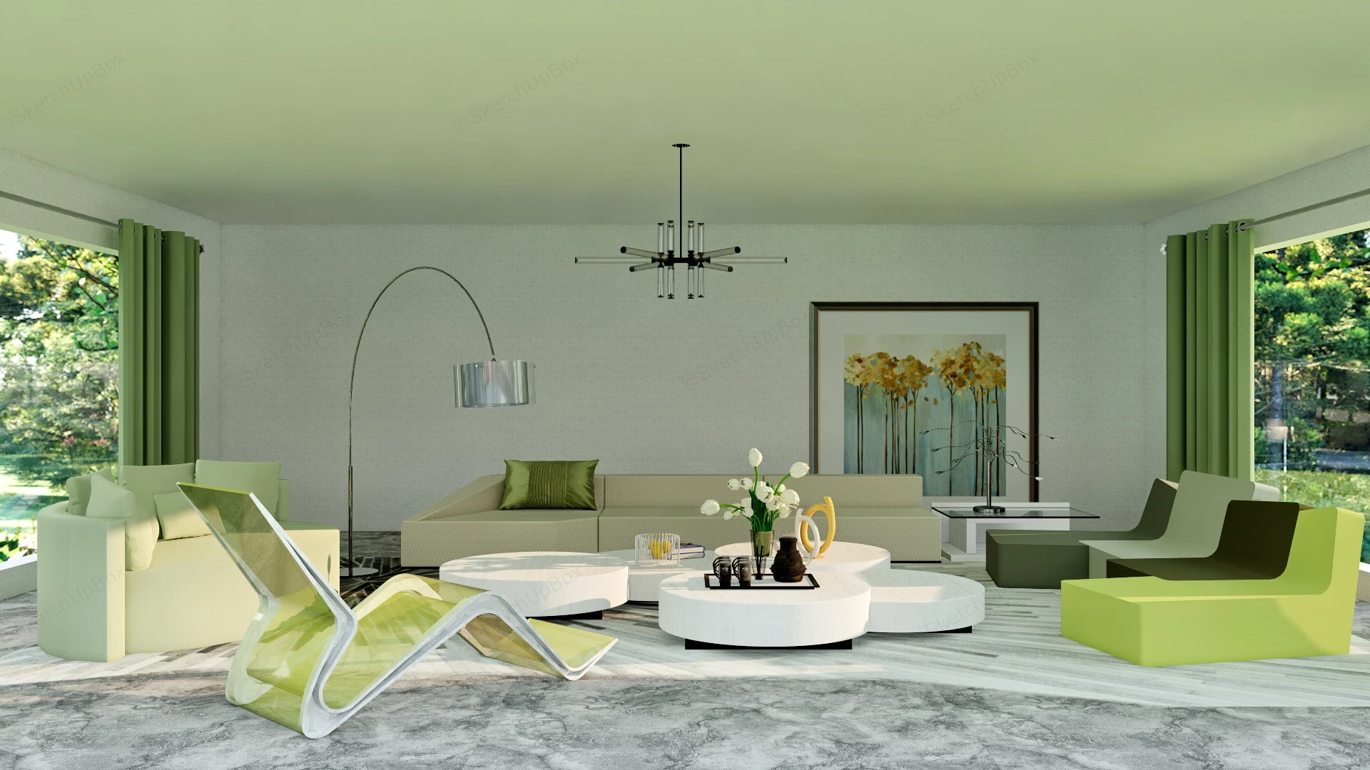 Natural Green Living Room Ideas sketchup model preview - SketchupBox