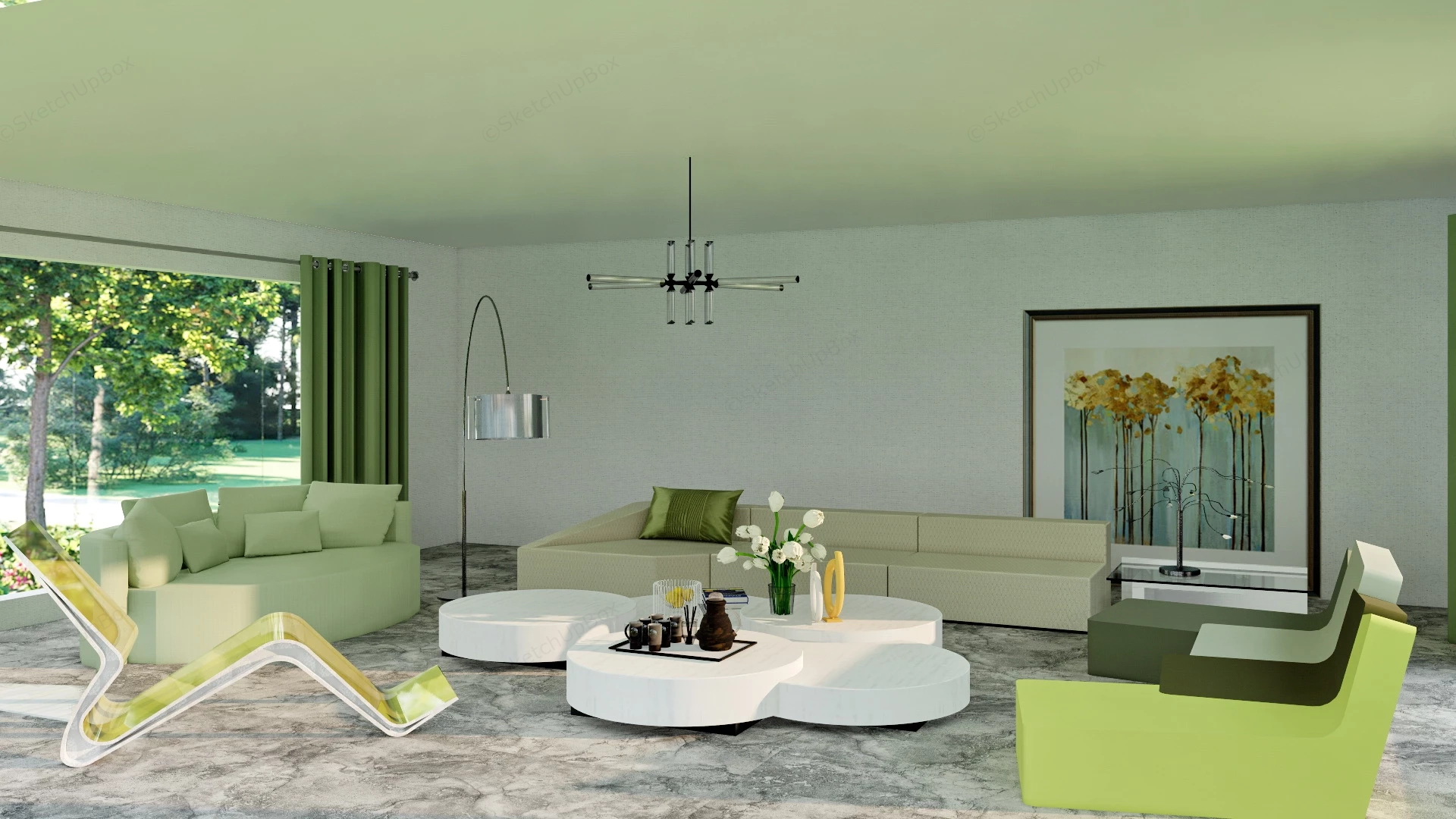 Natural Green Living Room Ideas sketchup model preview - SketchupBox