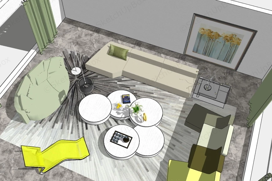 Natural Green Living Room Ideas sketchup model preview - SketchupBox