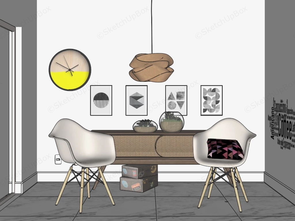 Modern Accent Cabinet And Chairs sketchup model preview - SketchupBox