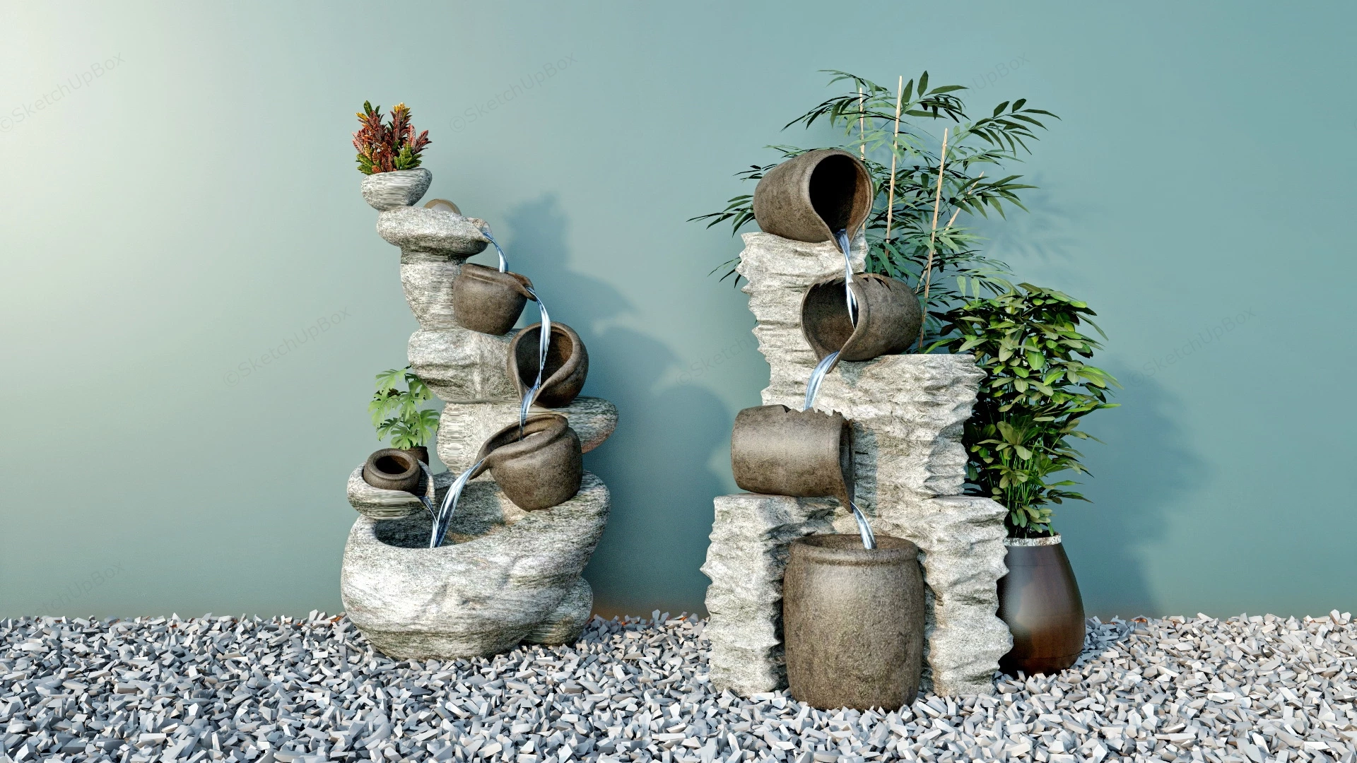 Zen Garden Pot Waterfall sketchup model preview - SketchupBox