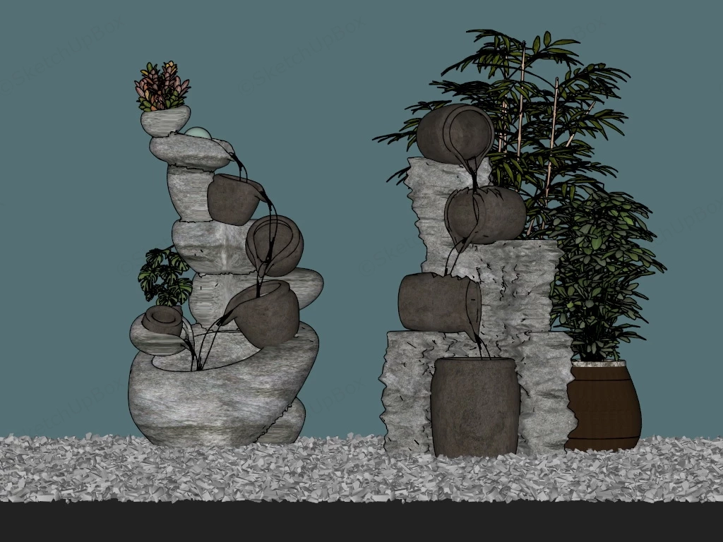 Zen Garden Pot Waterfall sketchup model preview - SketchupBox