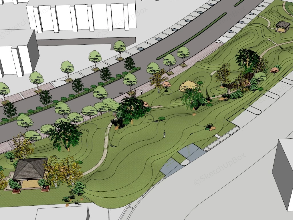 City Pocket Park sketchup model preview - SketchupBox