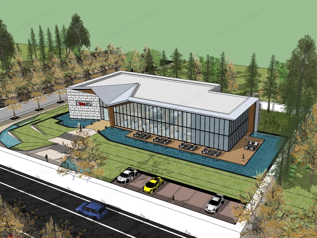 Modern Architecture Clubhouse sketchup model preview - SketchupBox