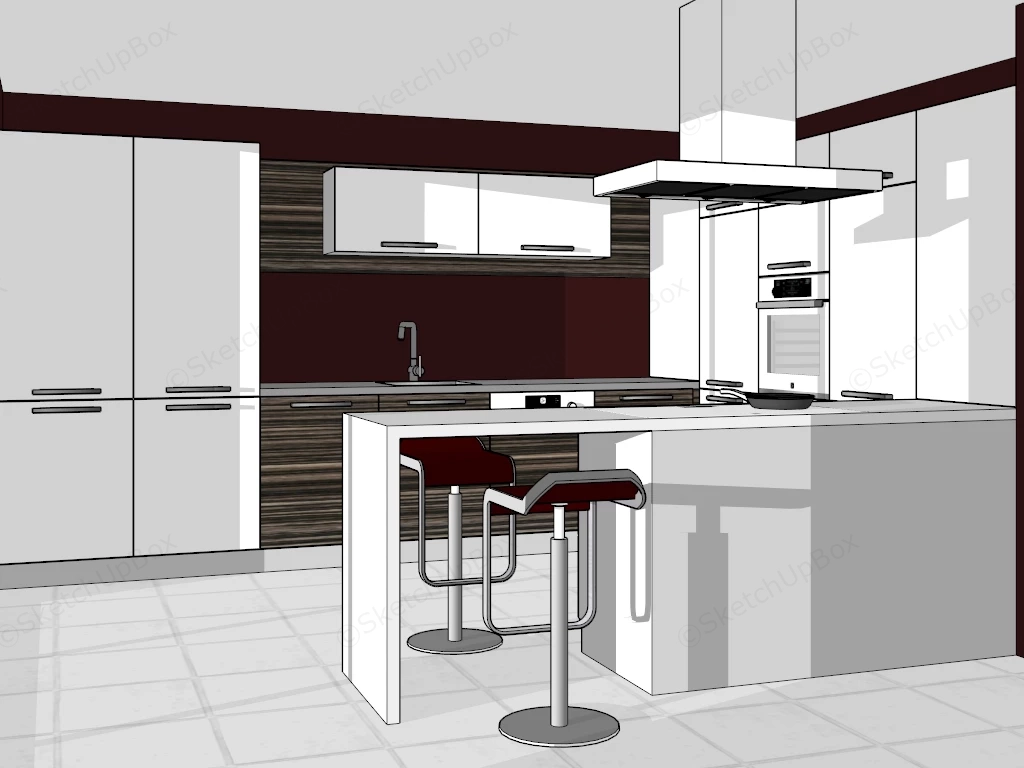 Small Modern Kitchen With Peninsula sketchup model preview - SketchupBox