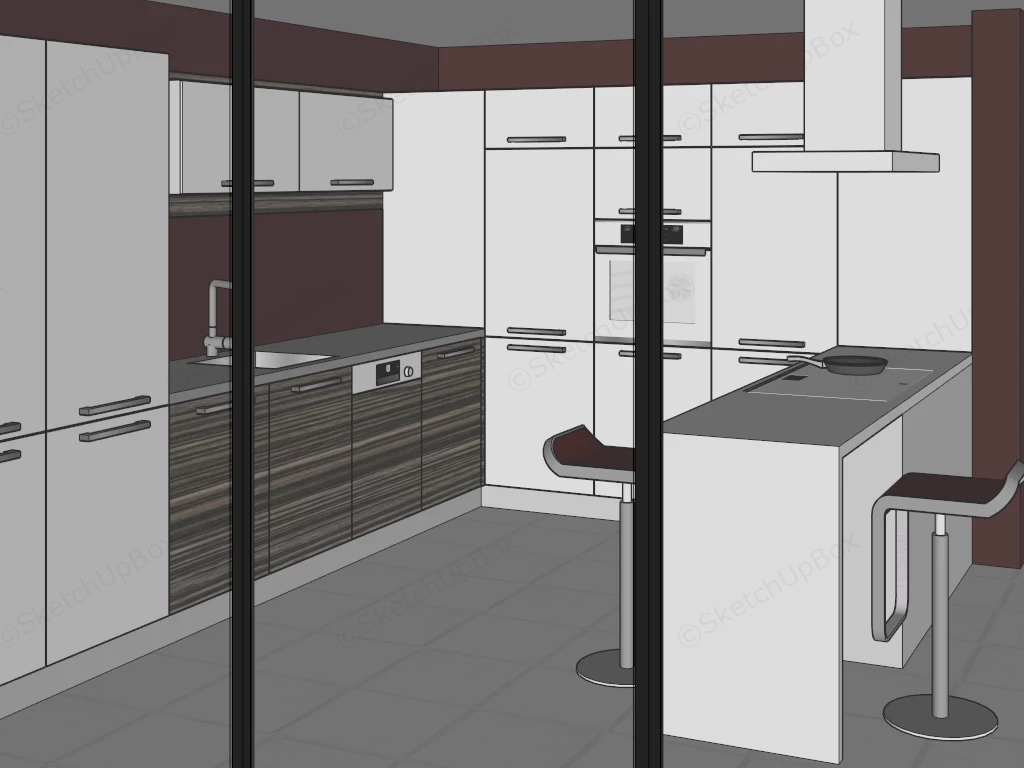 Small Modern Kitchen With Peninsula sketchup model preview - SketchupBox