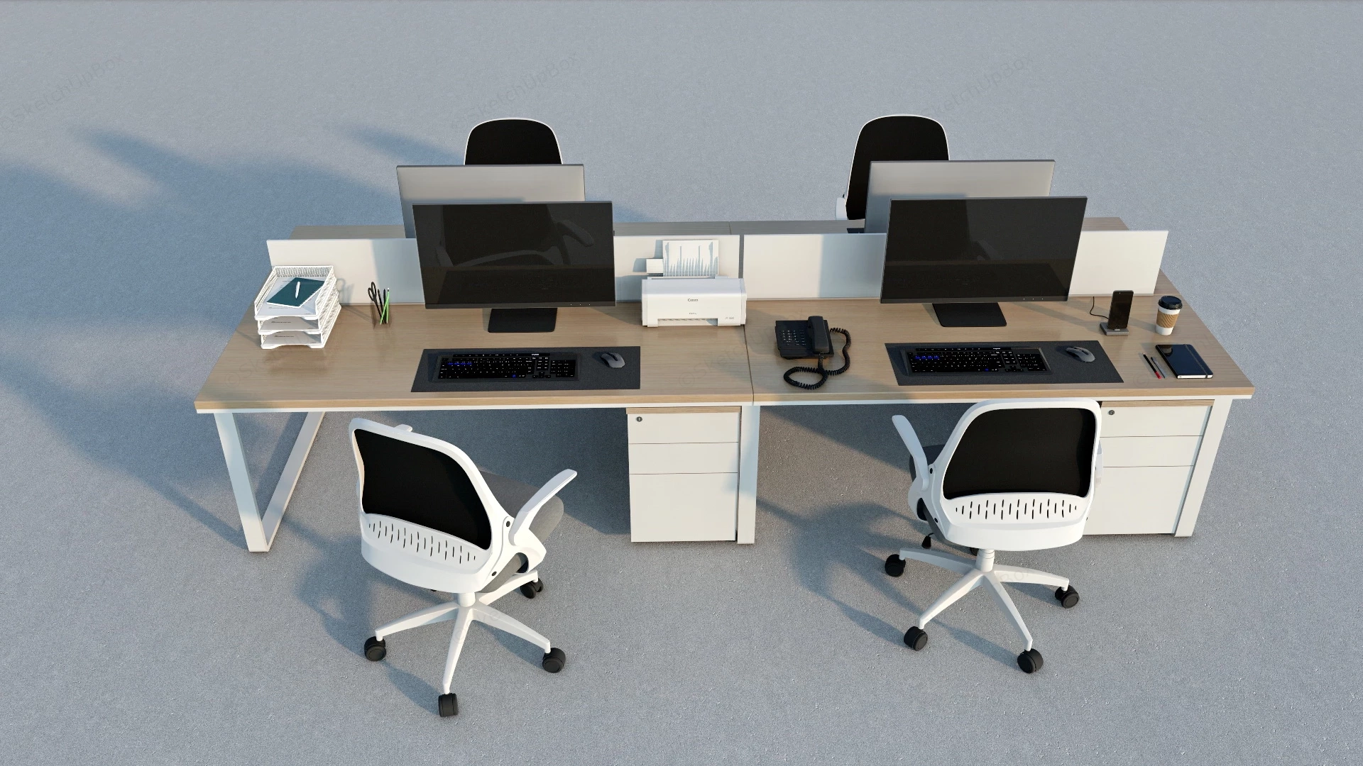 4 Person Office Workstation Set sketchup model preview - SketchupBox