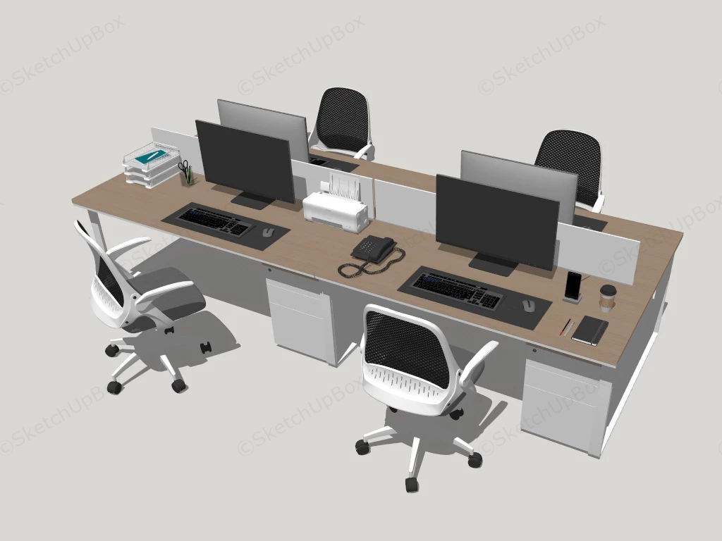 4 Person Office Workstation Set sketchup model preview - SketchupBox