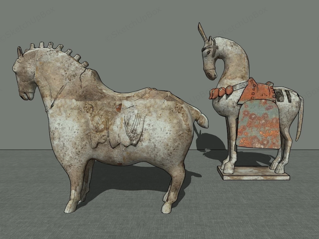Old Chinese Terracotta Horses sketchup model preview - SketchupBox