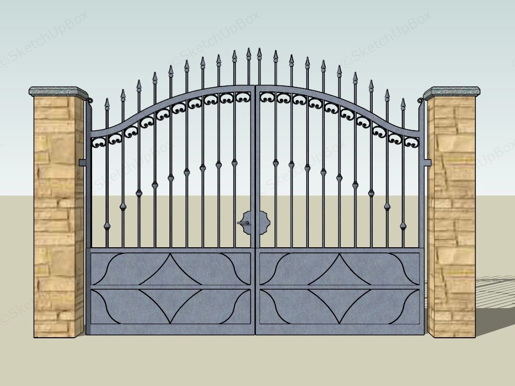 Dual Swing Driveway Steel Gate sketchup model preview - SketchupBox