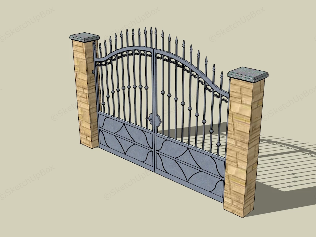Dual Swing Driveway Steel Gate sketchup model preview - SketchupBox