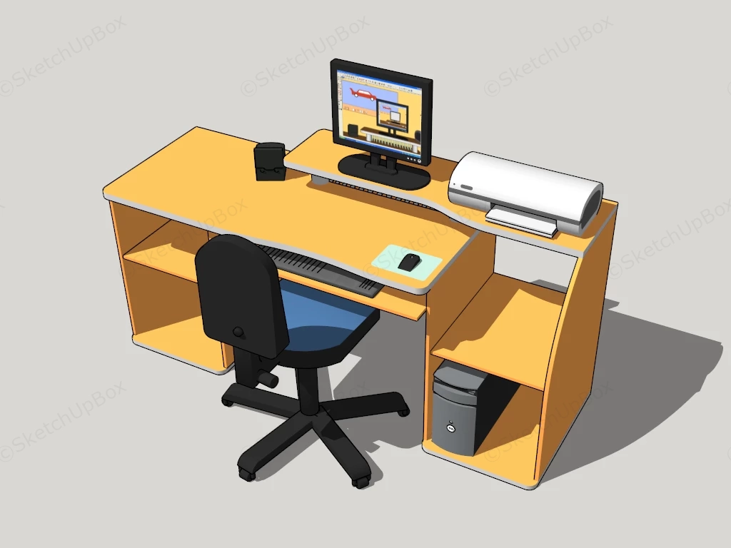 Home Office Computer Desk And Chair sketchup model preview - SketchupBox