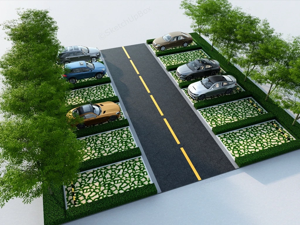 Car Parking Landscape Design sketchup model preview - SketchupBox