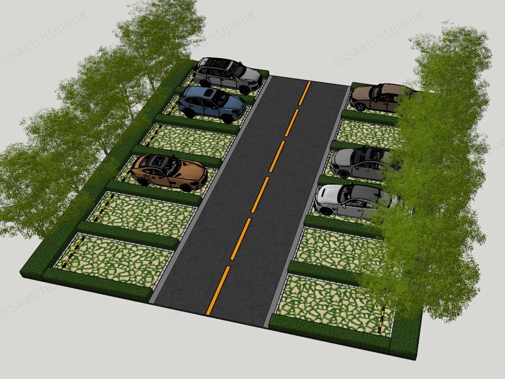 Car Parking Landscape Design sketchup model preview - SketchupBox