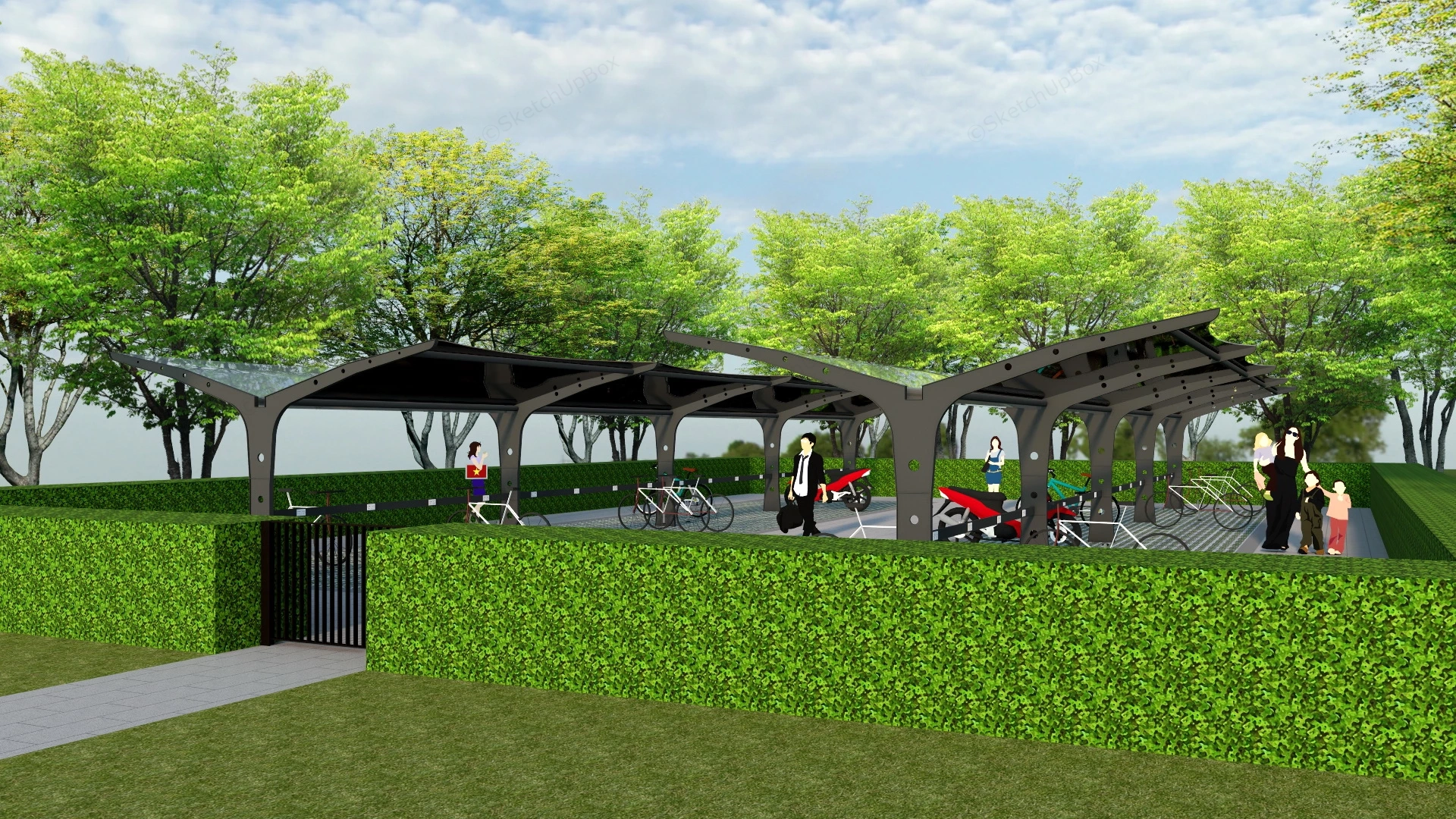 Outdoor Bike Shelter sketchup model preview - SketchupBox