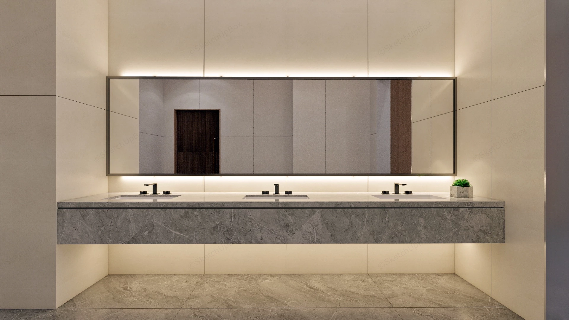 Mens Washroom Toilet Interior sketchup model preview - SketchupBox