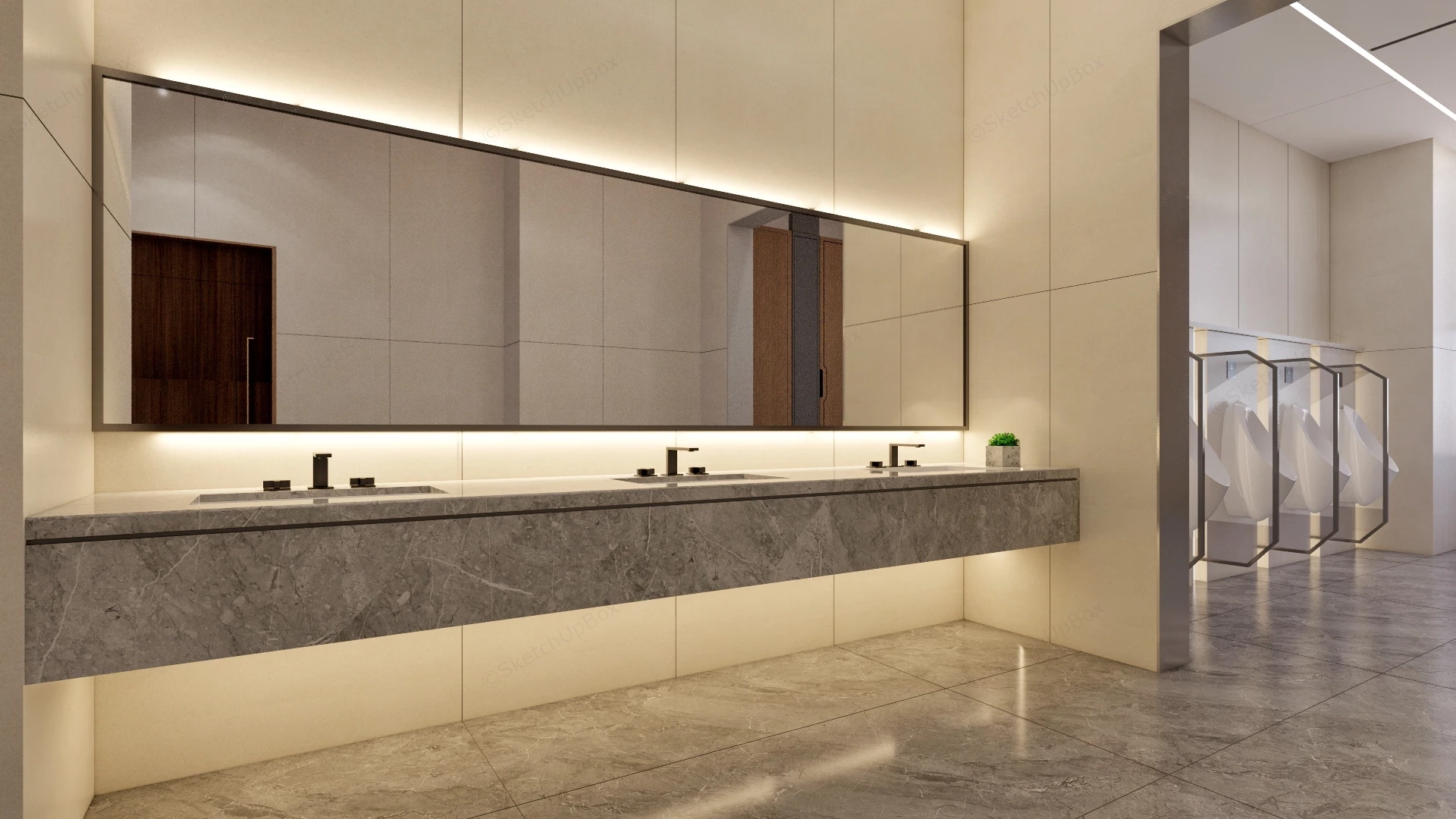 Mens Washroom Toilet Interior sketchup model preview - SketchupBox