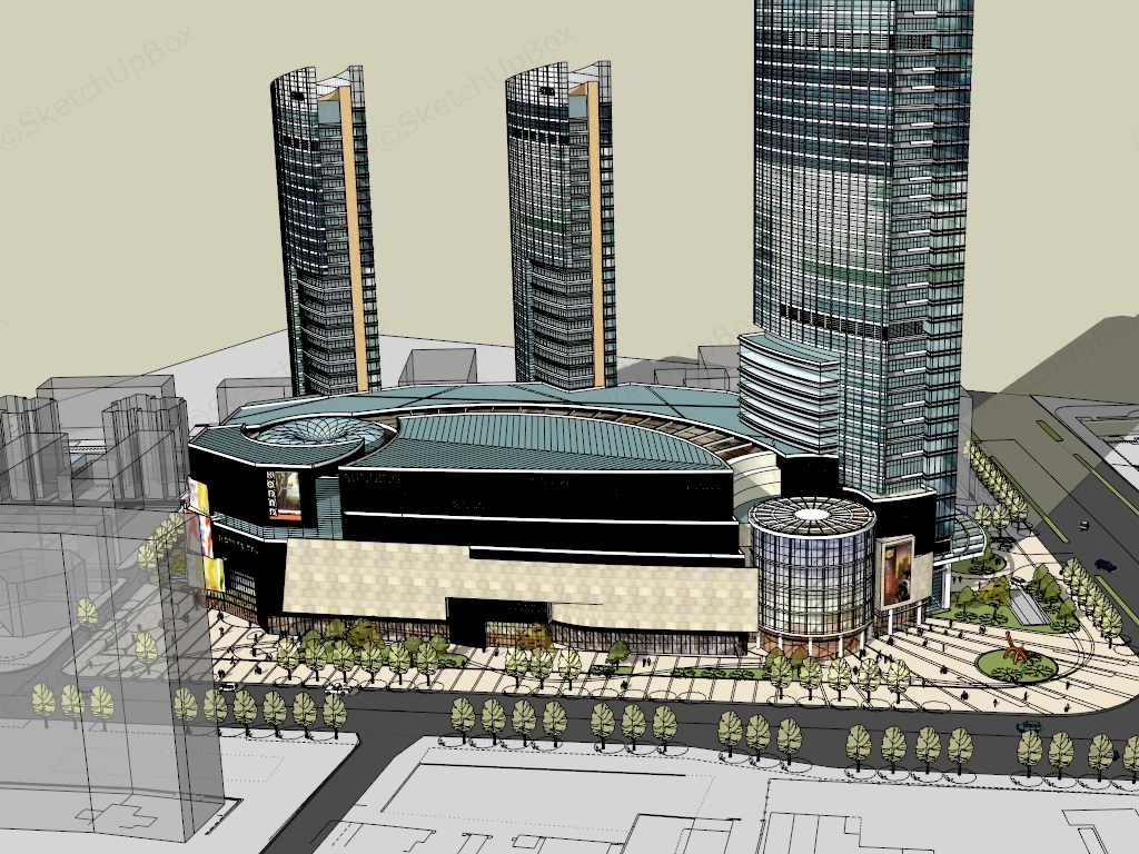 Shopping Center And Office Complex sketchup model preview - SketchupBox