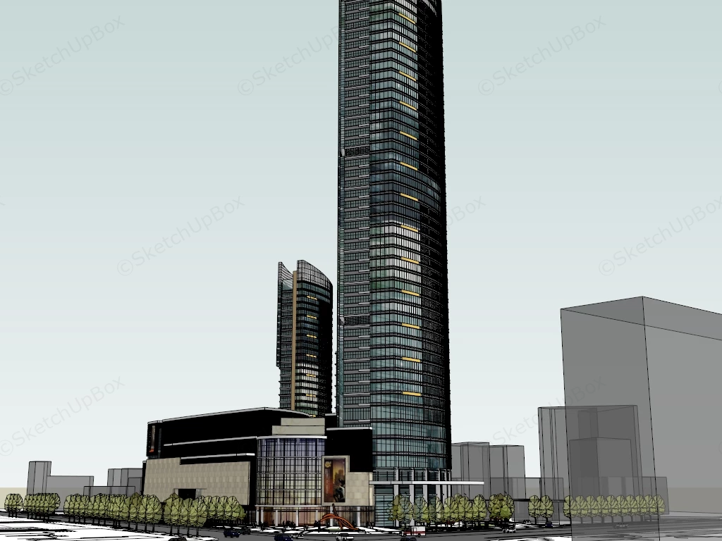 Shopping Center And Office Complex sketchup model preview - SketchupBox