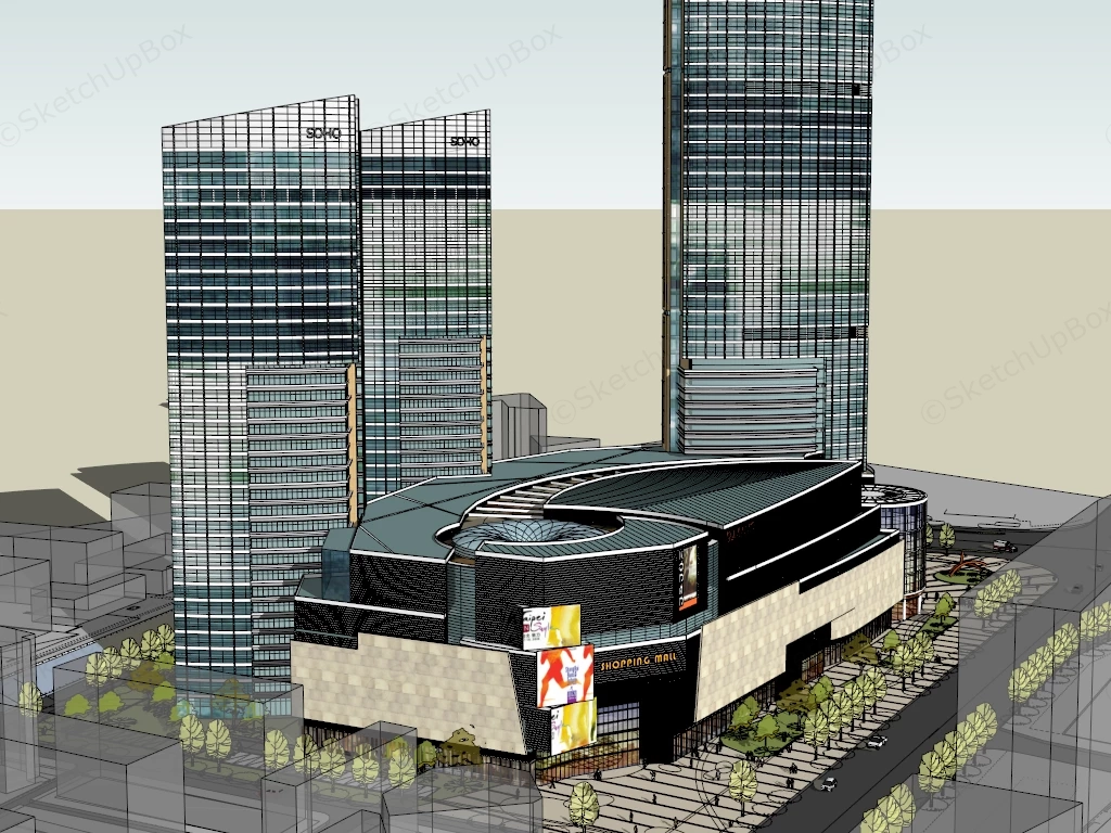Shopping Center And Office Complex sketchup model preview - SketchupBox