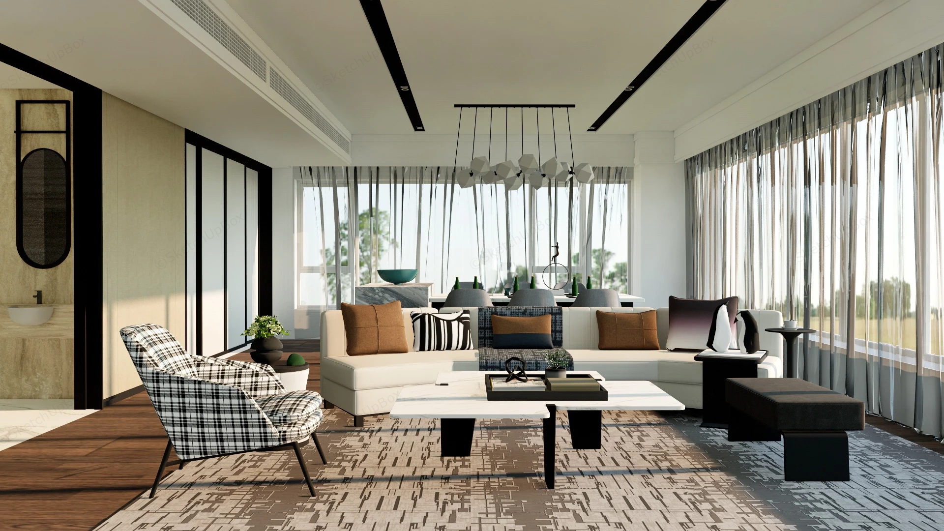 Living Room Dining Room Combo sketchup model preview - SketchupBox