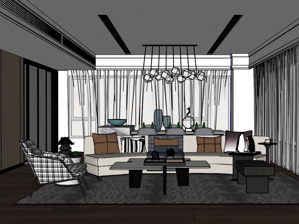 Living Room Dining Room Combo sketchup model preview - SketchupBox