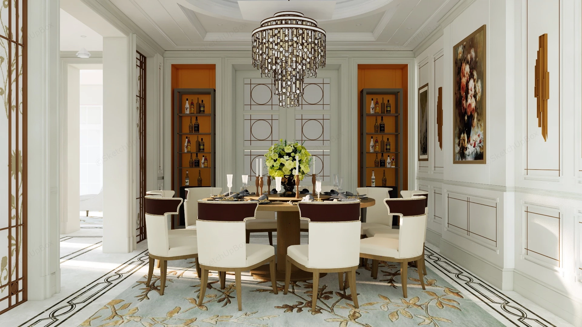 Formal Chinese Dining Room sketchup model preview - SketchupBox