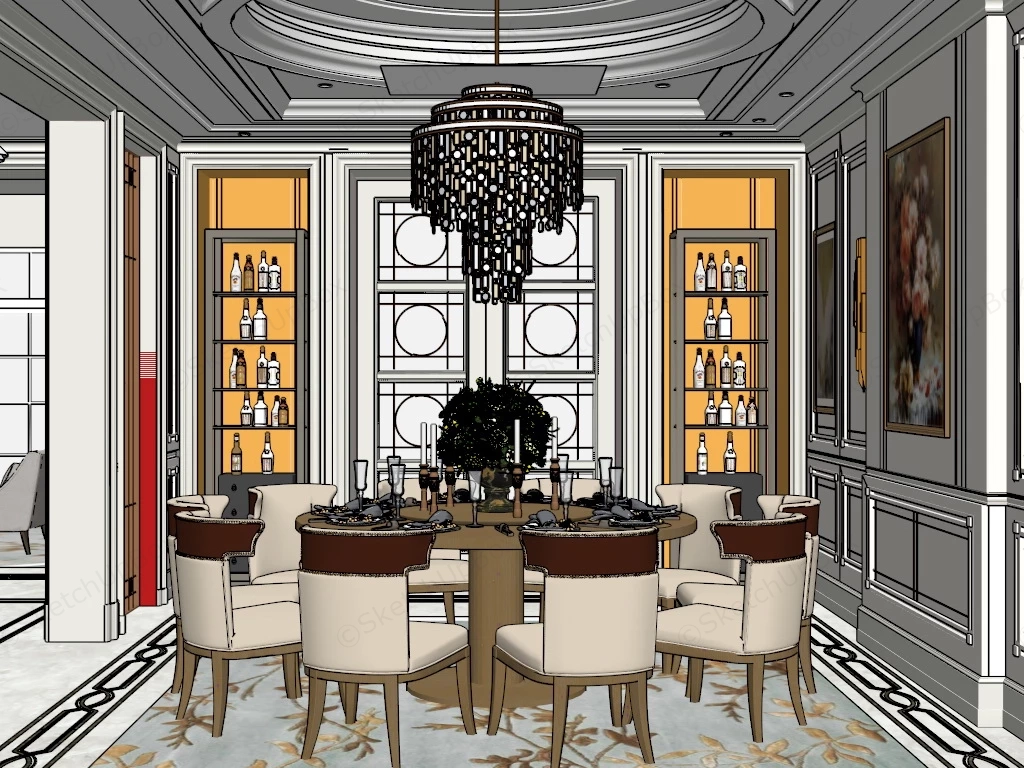 Formal Chinese Dining Room sketchup model preview - SketchupBox