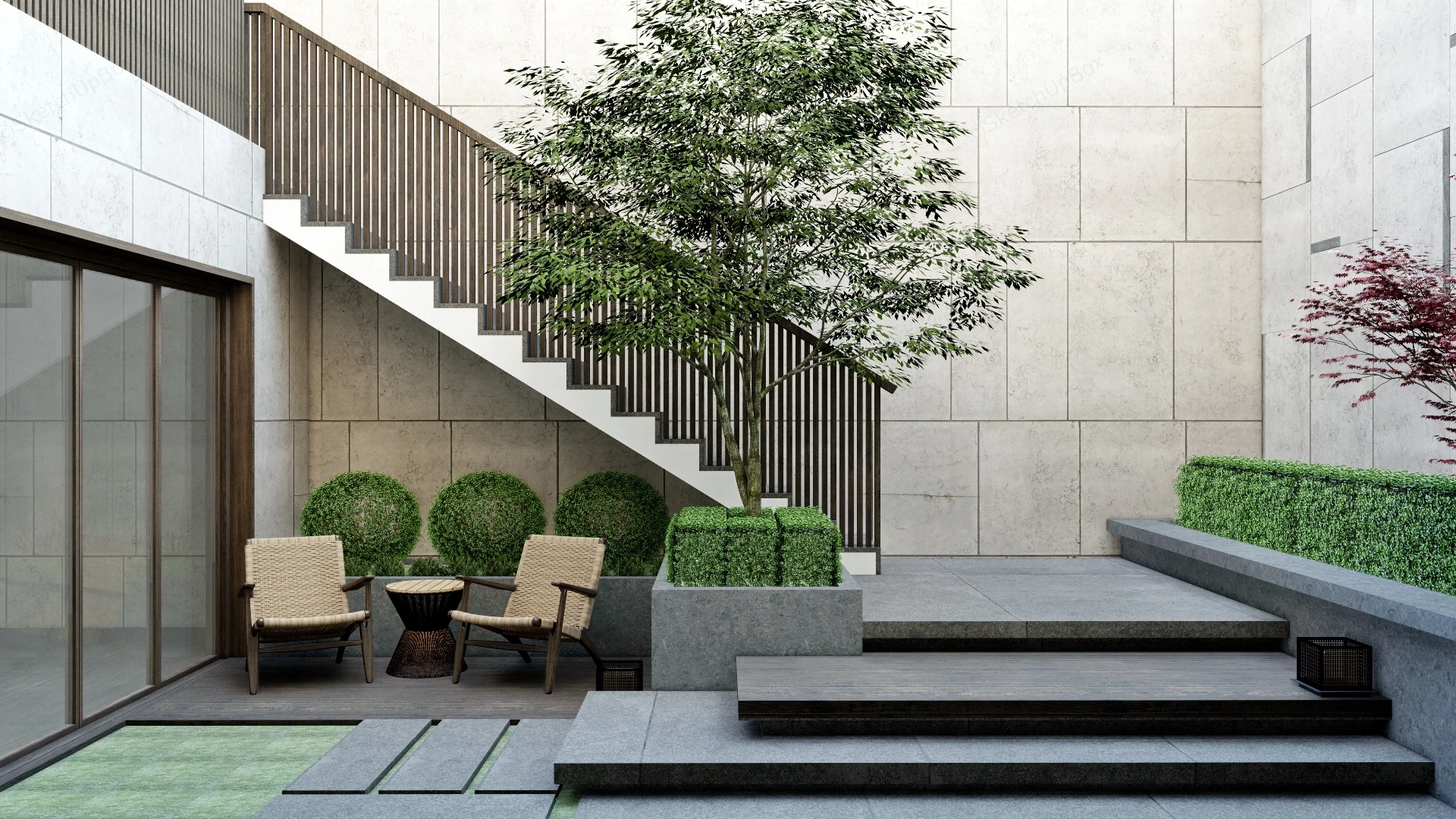 Small Sunken Patio Design sketchup model preview - SketchupBox