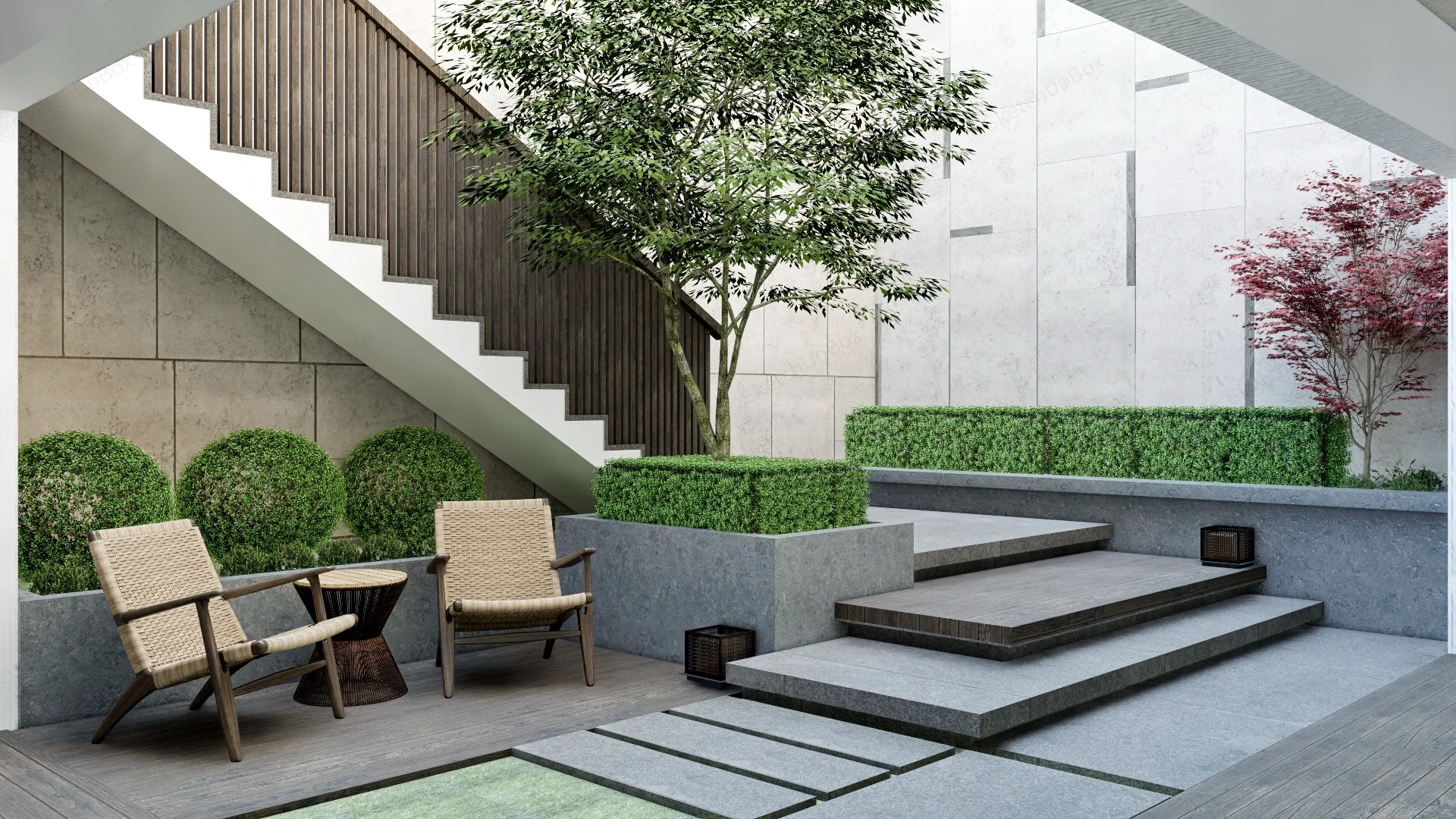 Small Sunken Patio Design sketchup model preview - SketchupBox