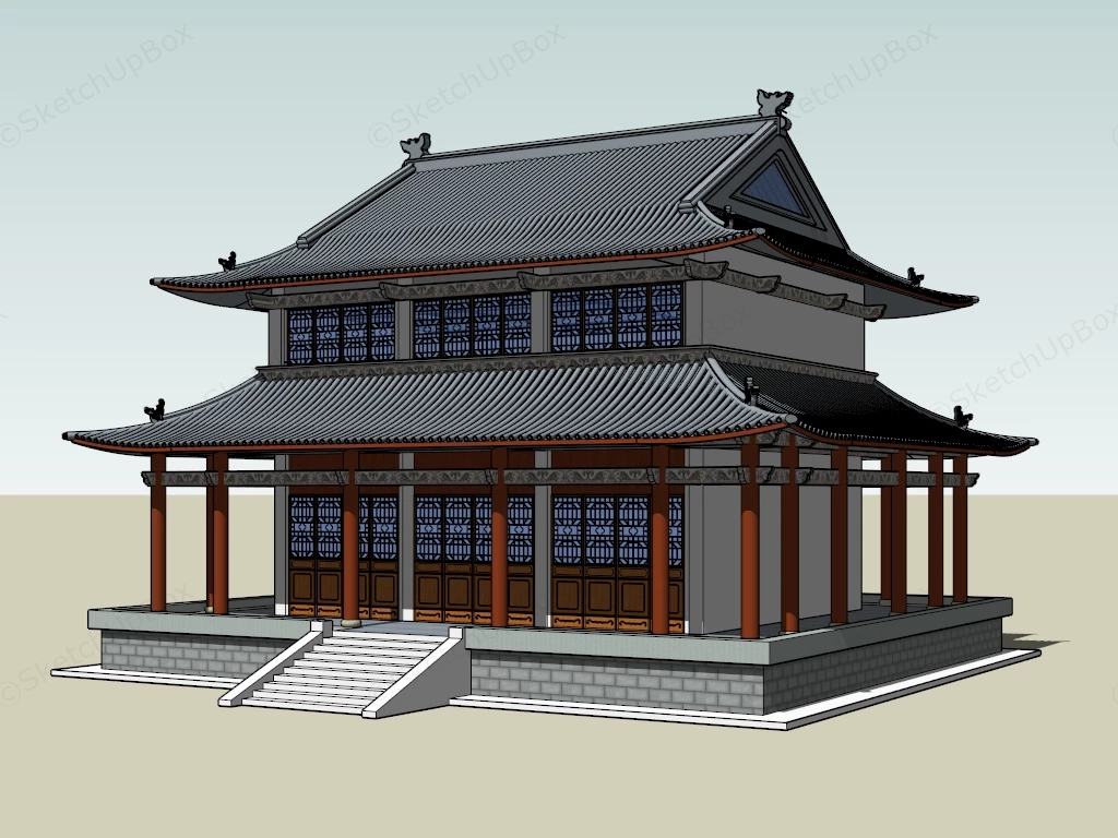 Chinese Temple Architecture sketchup model preview - SketchupBox