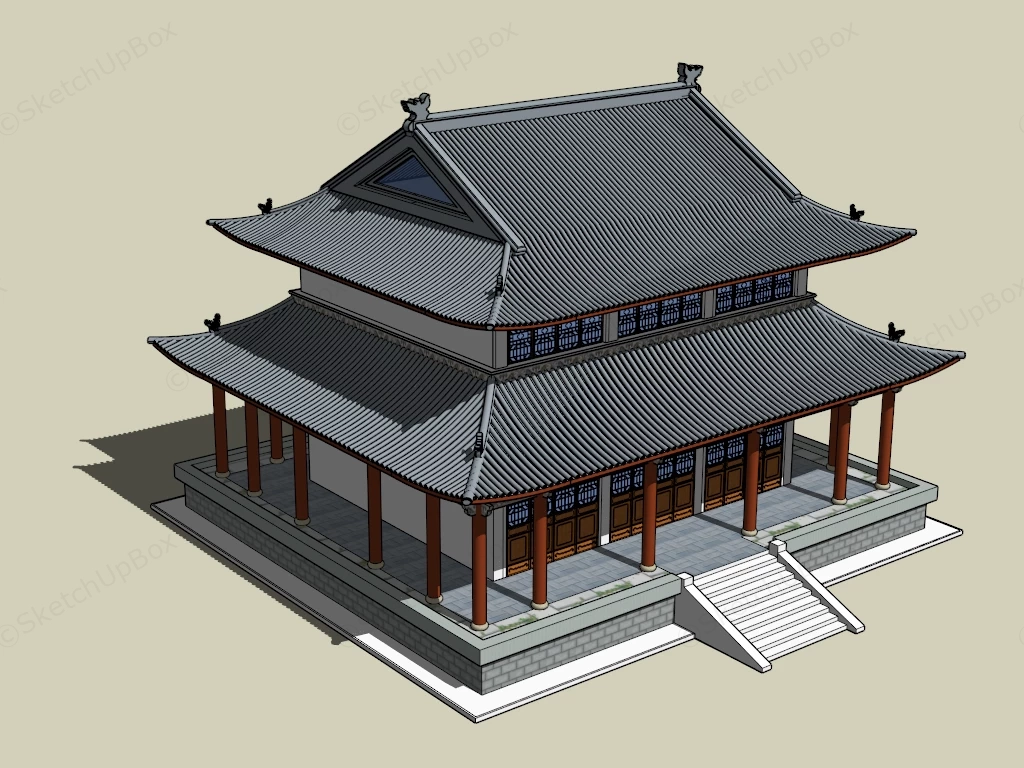 Chinese Temple Architecture sketchup model preview - SketchupBox