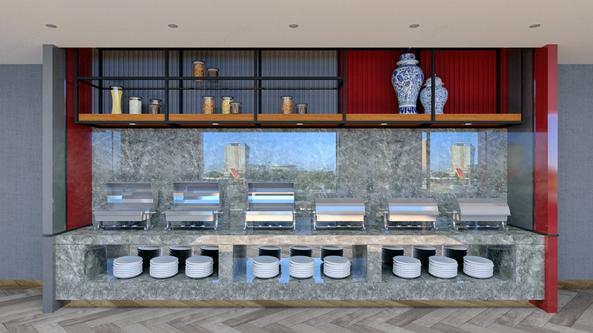 Buffet Counter Design sketchup model preview - SketchupBox