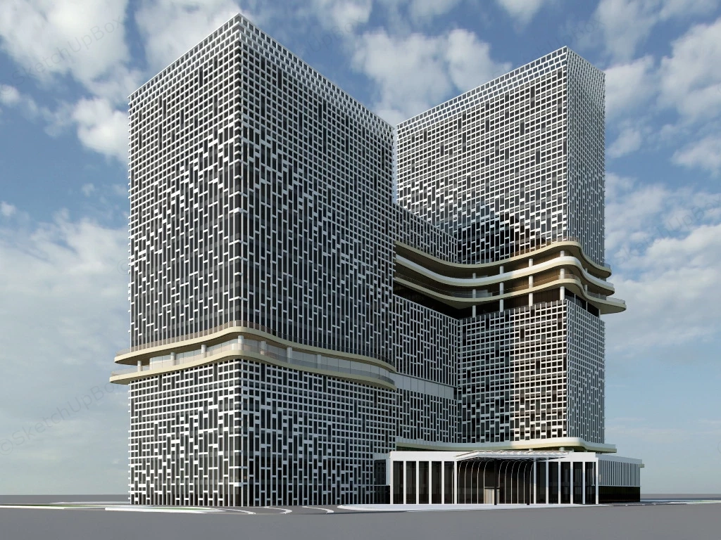 Luxury Modern Hotel Building sketchup model preview - SketchupBox