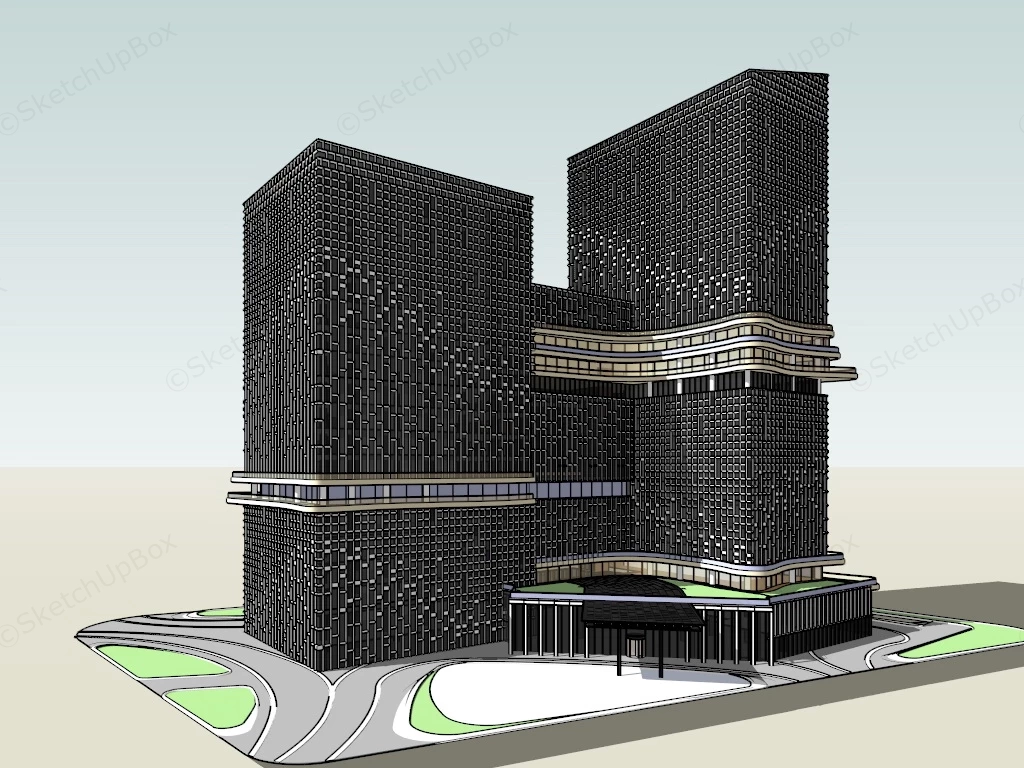 Luxury Modern Hotel Building sketchup model preview - SketchupBox