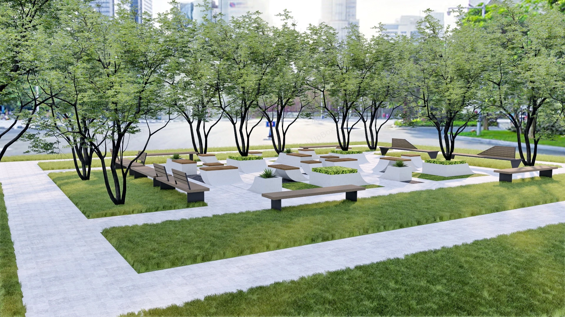 Exterior Urban Benches sketchup model preview - SketchupBox
