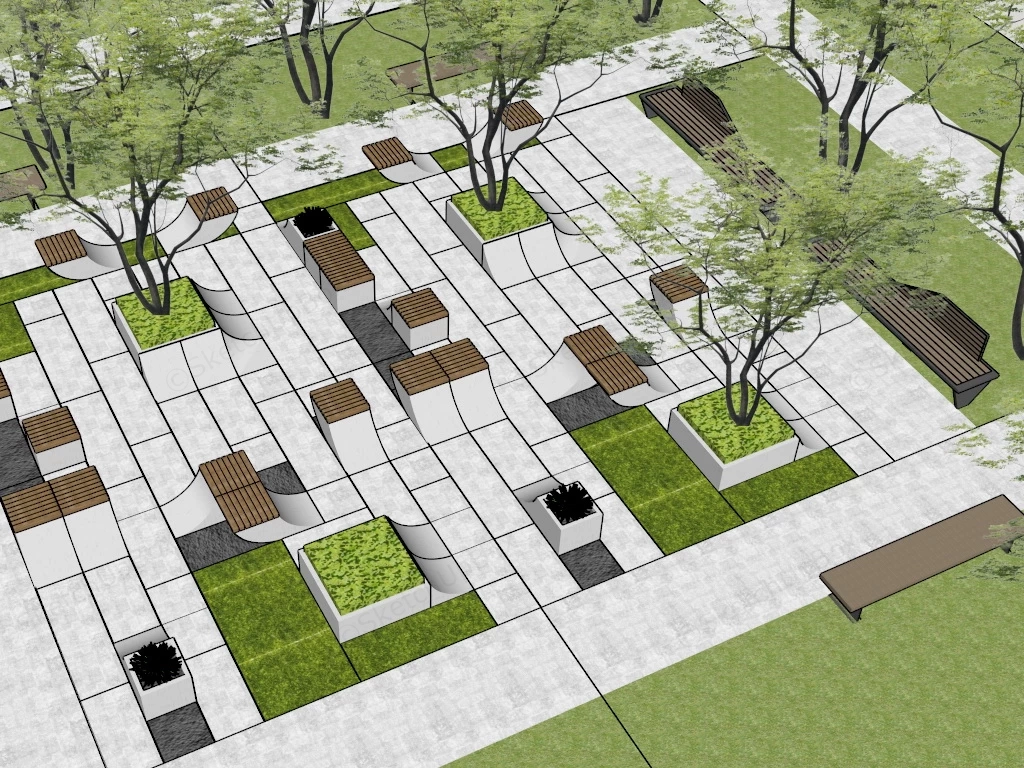Exterior Urban Benches sketchup model preview - SketchupBox