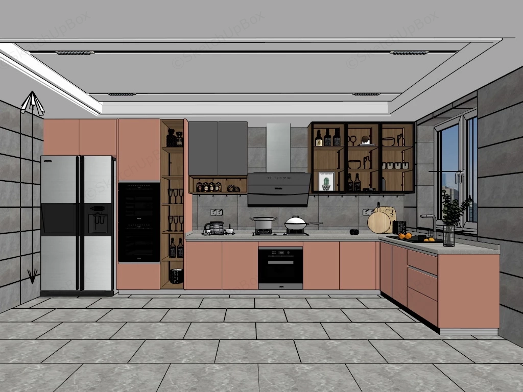 Light Pink Kitchen sketchup model preview - SketchupBox