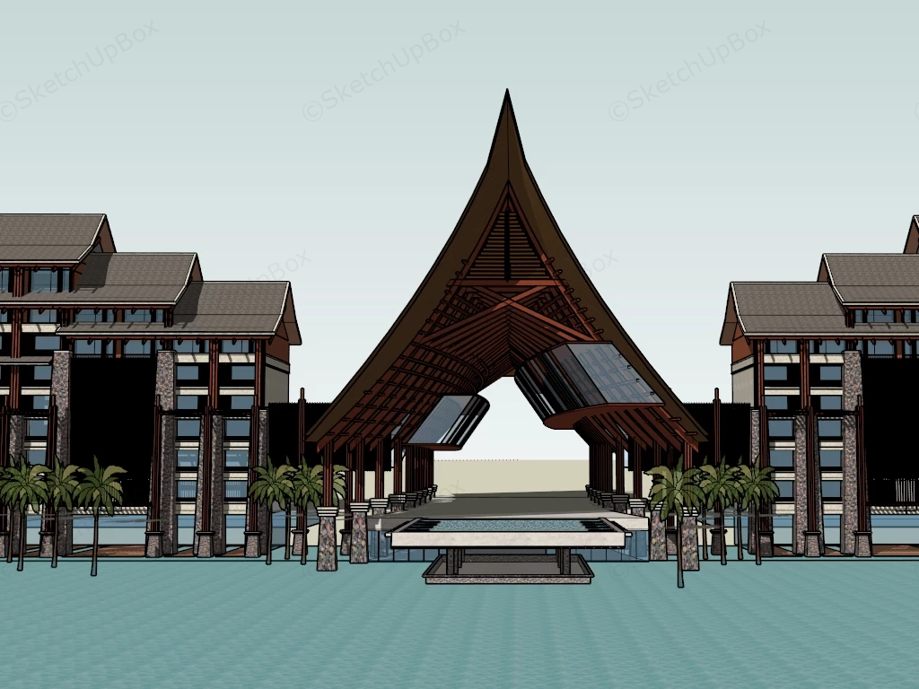 Asian Resort Design sketchup model preview - SketchupBox