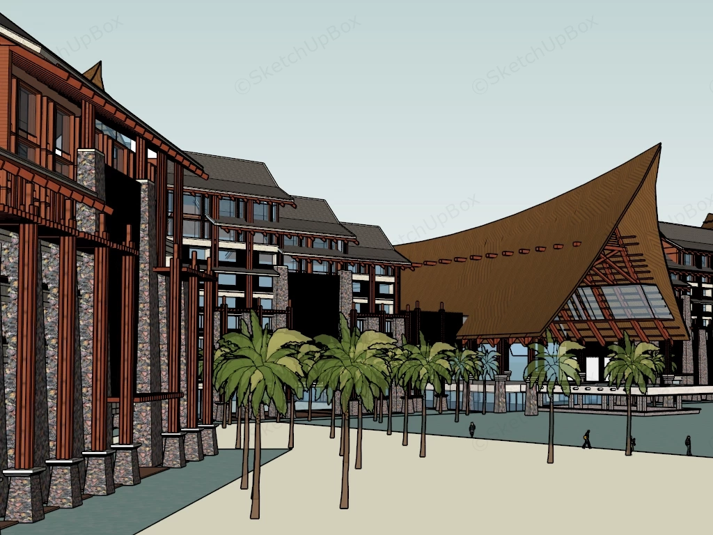 Asian Resort Design sketchup model preview - SketchupBox