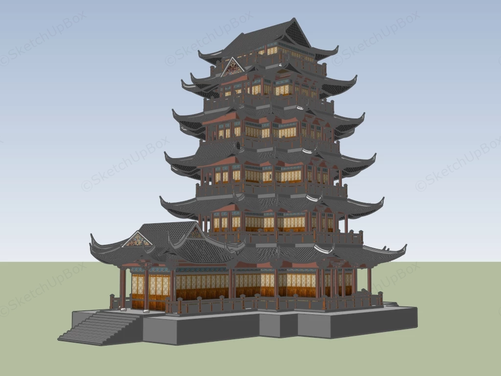 Japanese Pagoda Architecture sketchup model preview - SketchupBox