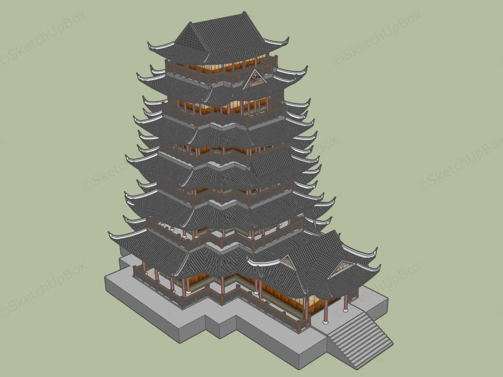 Japanese Pagoda Architecture sketchup model preview - SketchupBox