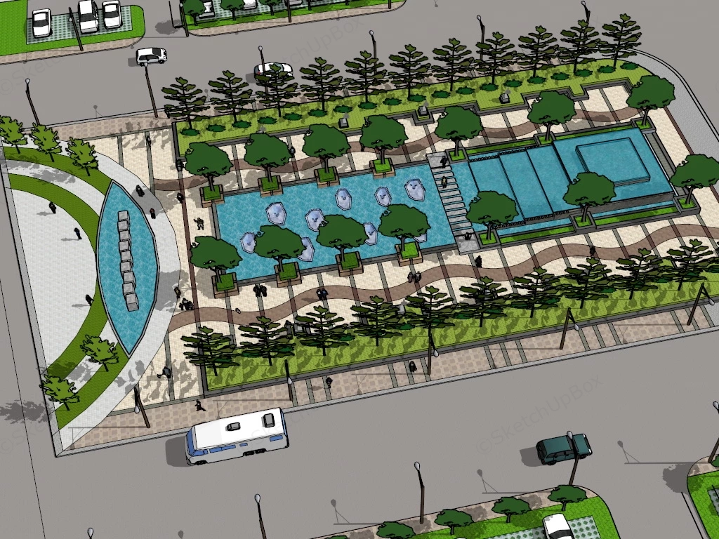 Large Square Fountain sketchup model preview - SketchupBox