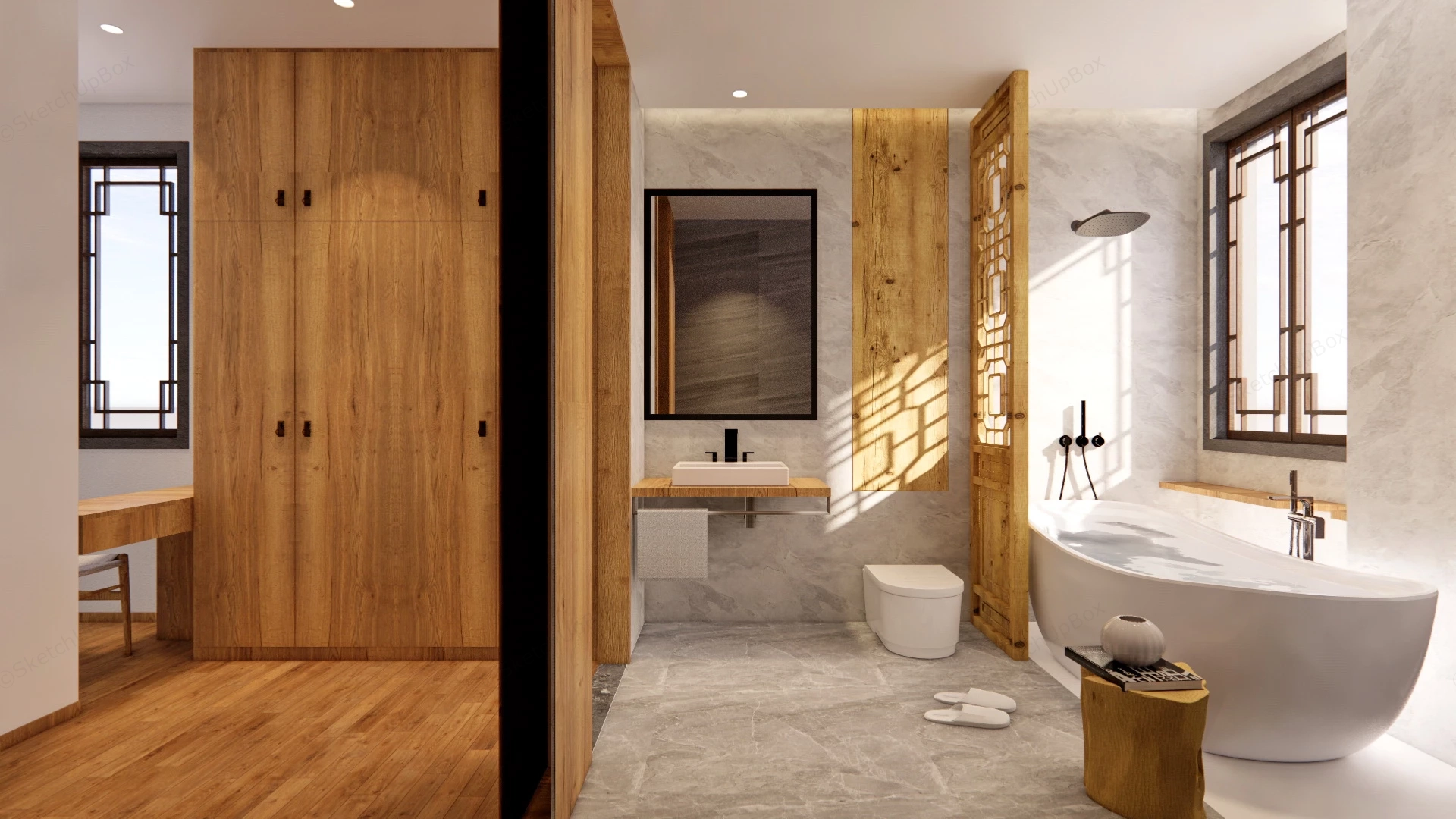 Rustic Wooden Bathroom sketchup model preview - SketchupBox