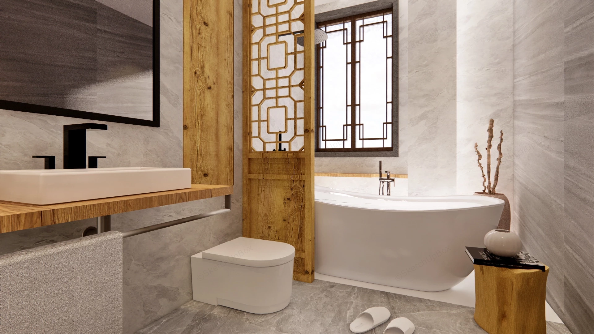 Rustic Wooden Bathroom sketchup model preview - SketchupBox