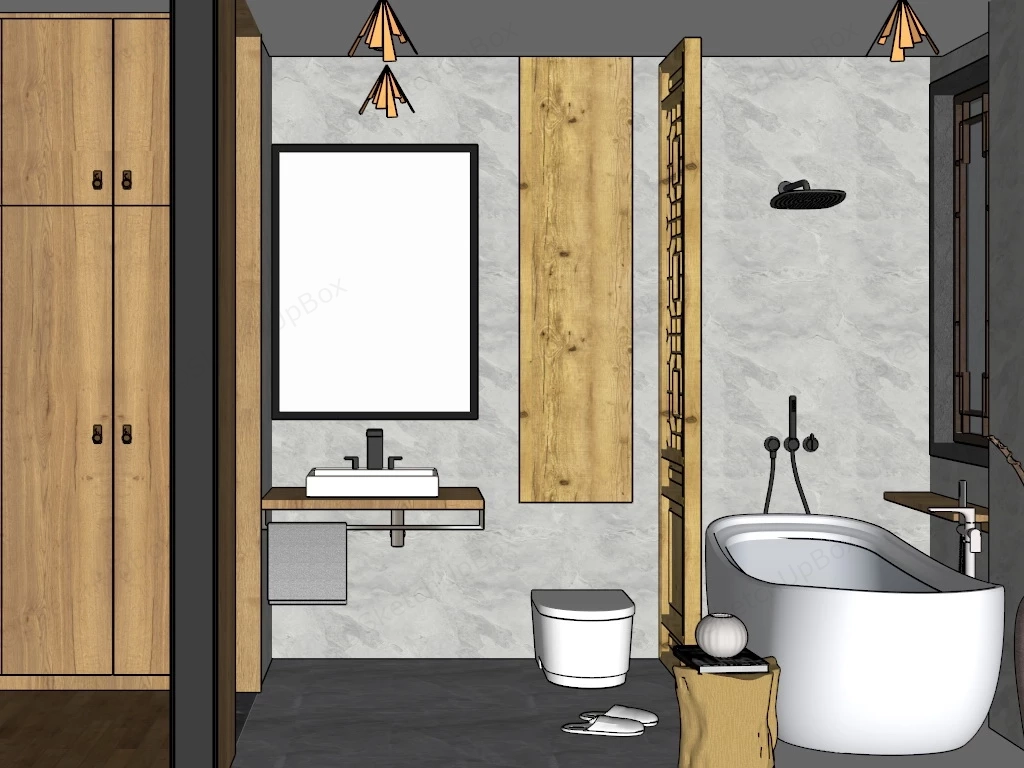 Rustic Wooden Bathroom sketchup model preview - SketchupBox