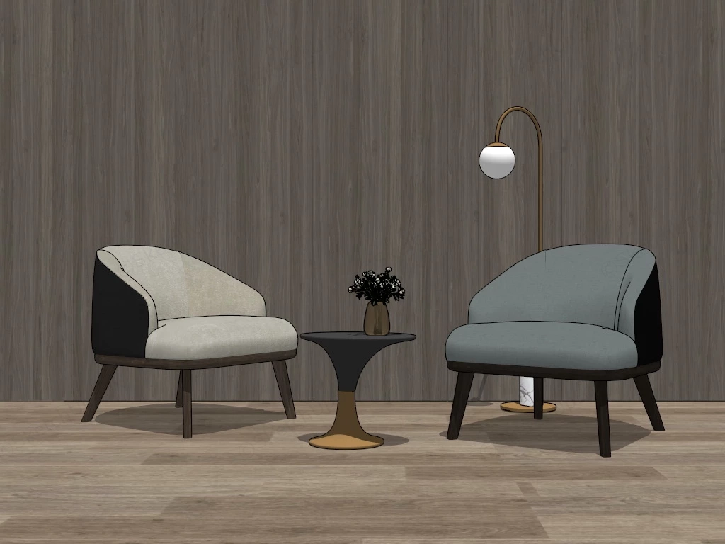Accent Chairs And Table Set sketchup model preview - SketchupBox