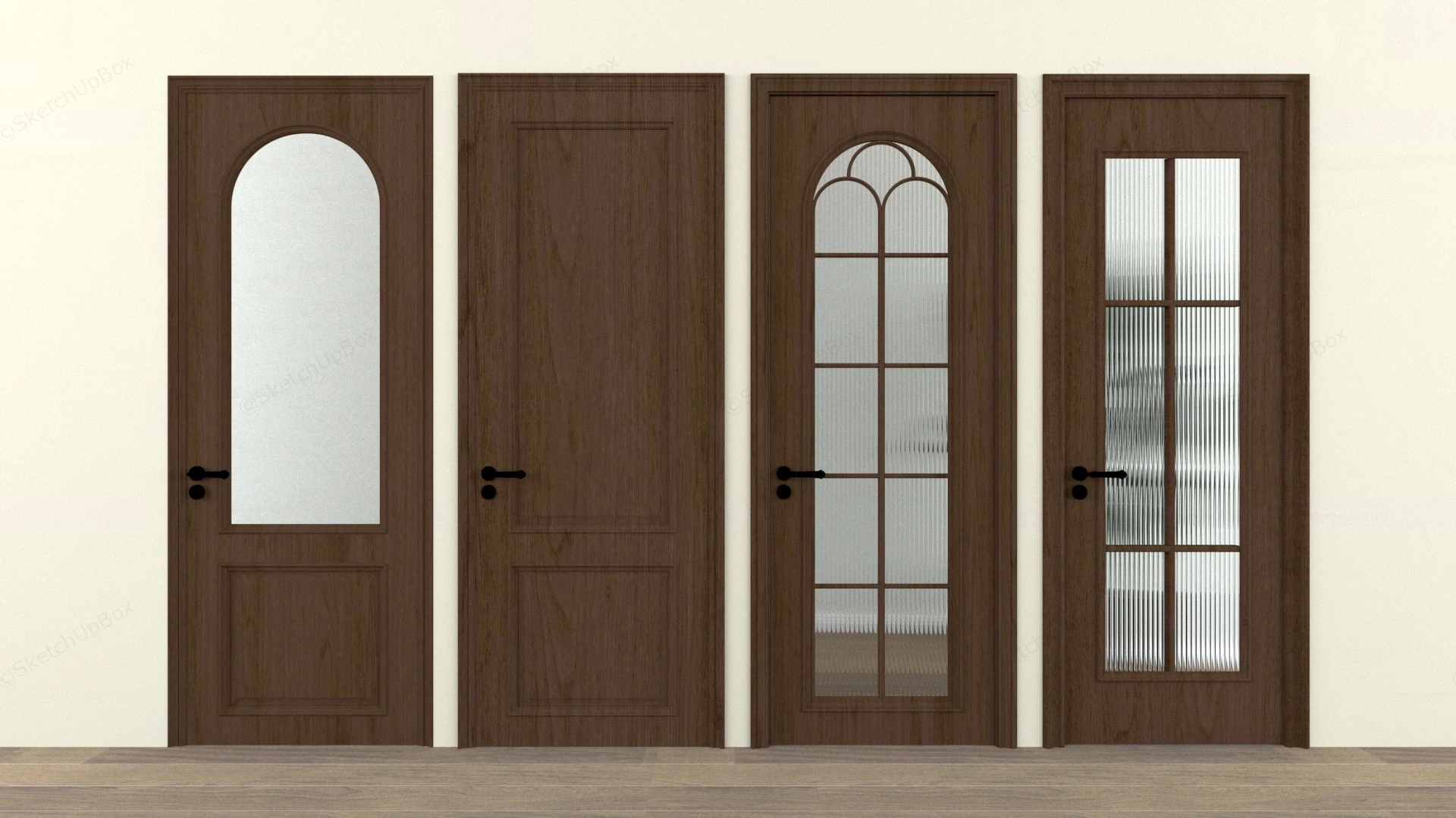 Interior Wood Doors With Glass sketchup model preview - SketchupBox