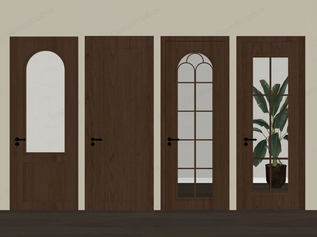 Interior Wood Doors With Glass sketchup model preview - SketchupBox